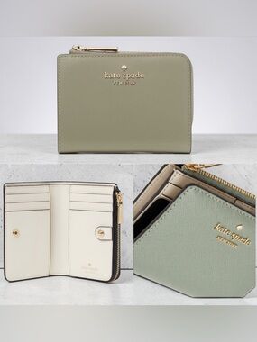 KATE SPADE | Madison Small Bifold L Color block Zip Wallet in Sage Green & Ivory